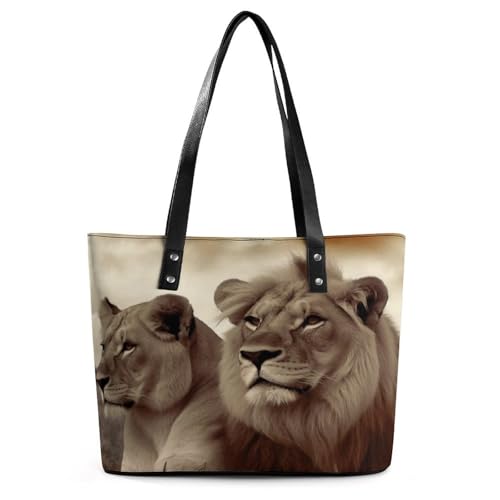 Leather Tote Bag Crossbody Bags for Women Fashion Top Handle Handbag African Lion And Lioness Ladies Shoulder Bags Casual Beach Bag Gym Bages Ladies Purses for Shopping Work Travel