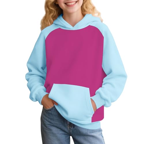 Bonita sudadera rosa con capucha para niñas, sudadera de moda con bloques de color, estilo Y2K con bolsillos, también adecuada para adolescentes, ideal para uso casual (1D-rosa intenso, 3-4 años)