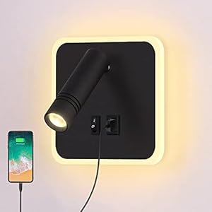 ERWEY Applique murale LED 9W lampe de lecture de chevet lumière de lit projecteur mural réglable (3W 4000K + 6W 3000K) avec port de charge USB