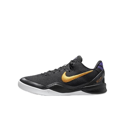 Kobe 8 Big Kids' Basketball Shoes (FN0266-002, Black/White/Court Purple/University Gold) Size 5