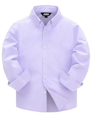 JOGAL Boys Long Sleeve Dress Shirts Oxford Solid Button Down Shirts for 6-14 Years