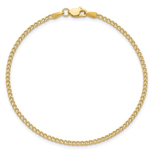 14K Yellow Gold 1.85mm Semi-Solid Curb Chain Bracelet 7" to 8"2