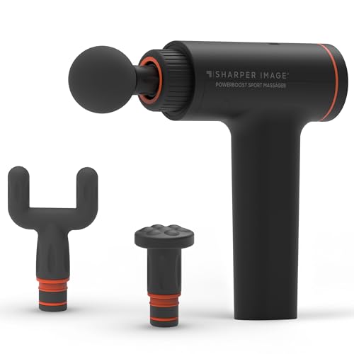 Sharper Image Powerboost Sport Percussion Massager Lightweight Portable Design with Quiet Drive Technology Includes 3 Attachments