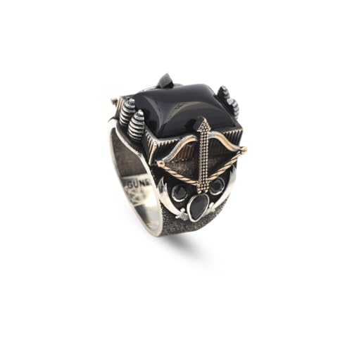 Bague onyx homme argent sterling 925 avec épée gravée style vintage
