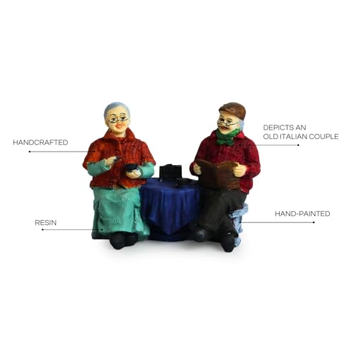 Image of ExclusiveLane 'Chit-Chatting Old Couple' Decorative Couple Showpiece for Home Dcor (Resin, 6.7 Inch, Multicolor) | Showpiece for Living Room for Gift for Husband Wife Grandparent Statue
