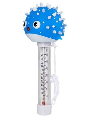 INCETUE Floating Pool Thermometer, Easy-Read Water Temperature Gauge with String for Swimming Pools, Ice Baths, Hot Tubs, Cold Tubs, Ponds, and Spas (Pufferfish)