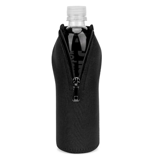 Linkidea Disposable Water Bottle Sleeve Compatible with Smartwater 16.9/20Fl Oz Evian 16.9Fl Oz Insulated Neoprene Plastic Bottled Water Cover with Lockable Zipper (1 Pack/Black)