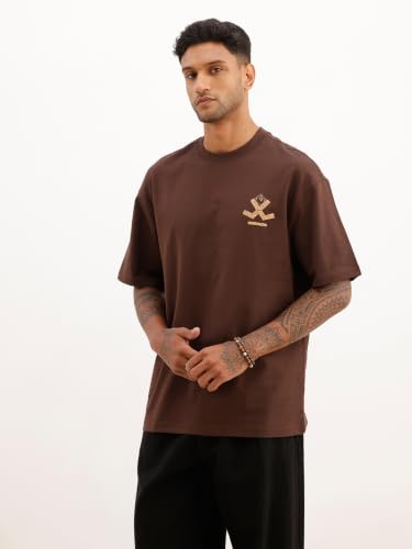 Image of WROGN Men's Classic Oversized Back Printed T-Shirt | Brown