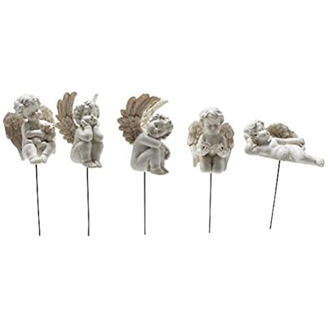 Chiyyak 5 Pieces Mini Angel Figurine Garden Stake Resin Angel Sculpture Garden Statue Flower Stake Decoration for Potted Plants Miniature Landscape Cover