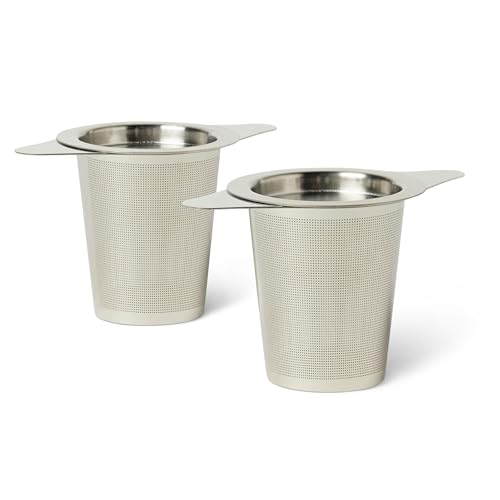 Amazon Basics Infusor de Té para Hojas Sueltas con Tapa, Juego de 2 Piezas, Acero Inoxidable, Resistente a la Oxidación y Apto para Lavavajillas