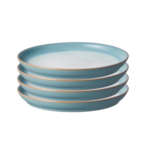 Denby - Azure Haze Blue Coupe Dinner Plates Set of 4 - Stoneware Ceramic Plates for Everyday Use - Dishwasher, Oven, Microwave, and Freezer Safe - Blue, White Reactive Gradient Glaze - Chip Resistant