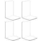 pindda Book Ends, 4 PCS Clear Bookends for Shelves, L Shaped Dividers Book Stopper, Book Ends for Heavy Books, Transparent Bookend Organizer for CD, File, Video Games