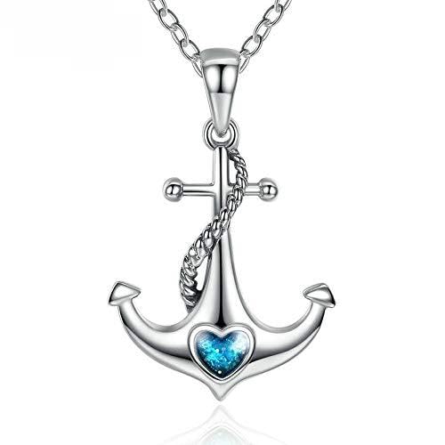 Pendentif ancre et cœur bleu en cristal, le cadeau de fiançailles