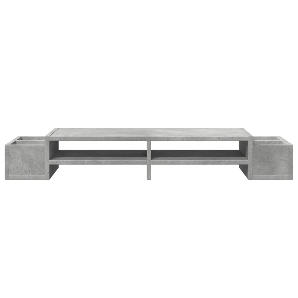 Supporto per monitor con vano portaoggetti, in legno grigio cemento, 100 x 27 x 15 cm, autoportante, 4 scomparti, per scrivania, ufficio, home office, gaming station, archiviazione ergonomica