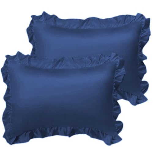 Oreillers en satin de soie pure lot de 2 bleu marine, le cadeau de maison idéal