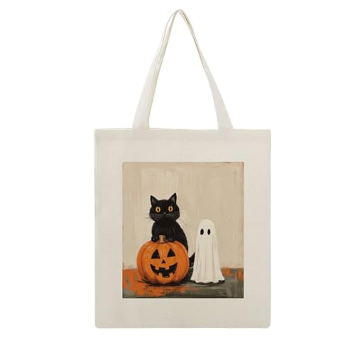 Halloween Purple Polka Dot Ghost Canvas Totes for Women Vintage Halloween Travel Beach Bag for Shopping Grocery Work