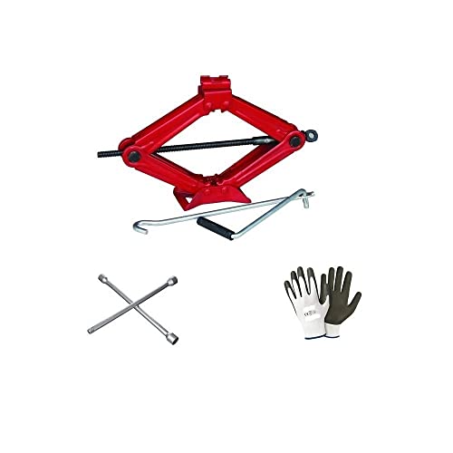 Compatible con Peugeot 3008 Gato pantógrafo hasta 2 toneladas con base de acero y llave giratoria + llave de cruz para desenroscar pernos.