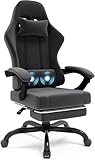 JUMMICO Gaming Stuhl Stoff, Bürostuhl Ergonomic mit Massage Lendenkissen, Gaming Chair mit fußstütze, Sitzbreite 50cm Gamer Sessel, Gamer Stuhl Massage, Dunkelgrau