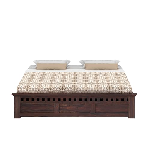 Image of Ganpati Arts Armania Solid Sheesham Wood King Size Bed with Box Storage Without Headboard Wooden Double Bed Cot Palang Furniture for Bedroom Living Room Home (Walnut Finish)