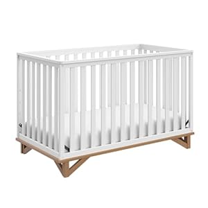Storkcraft Santa Monica 5 in 1 Convertible Crib White with Vintage Driftwood–GREENGUARD Gold Certified Modern Design Two Tone Baby Crib Converts to Toddler Bed Daybed and Full Size Bed