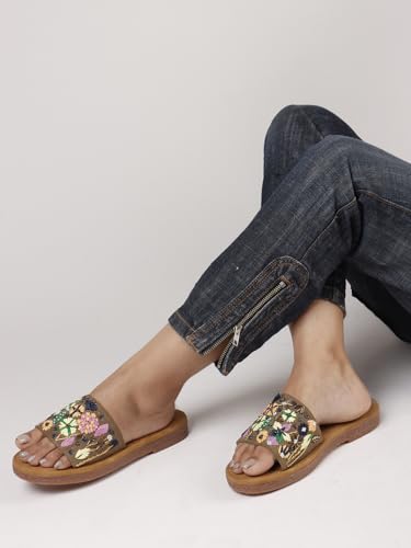 Image of The White Pole Handmade Embroidered Ethnic Flat Sandals For Womens And Girls