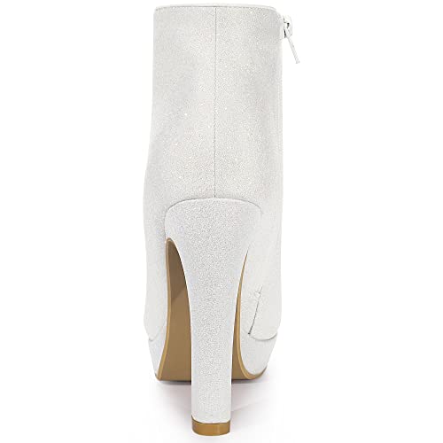 Allegra K Allegra K Women's Glitter Platform Chunky Heel White Ankle Boots 9 M US