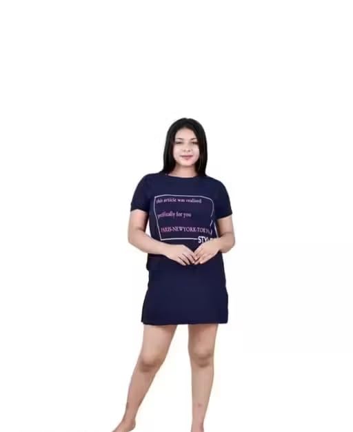 Women Printed Cotton Blend T Shirt Short Sleeve Casual Everyday Comfortable Relaxed Fit Navy Blue 2 XL-picture-22