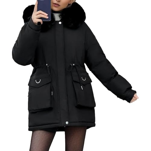 Veste en bas imperméable chaude parka d'hiver longue avec fausse fourrure