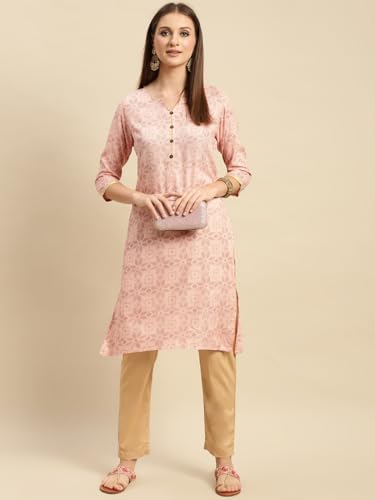 Image of rangita Women Rayon Regular Fit Knee Length Printed Straight Kurti | Kurta