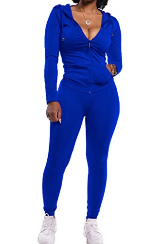 Prettygarden Women's Two Piece Tracksuit Set Long Sleeve Zipper Hoodie Jacket With Sweatpants Sweatsuit Jogger Workout Set (Blue,Medium) #TOP25