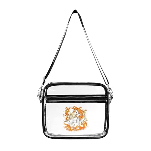 Unicorrn on Fire Large Crossbody Bag Clear Stadium Bag Anti-Theft Side Shoulder Bags Messenger Bag with 2 Compartments