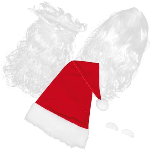 HOLIDYOYO 4個 サンタひげウィッグ クリスマス用リアル白髭 コスプレ用眉毛帽子付き 耐久性高くメンテ簡単 パーティーや仮装になサンタ衣装小