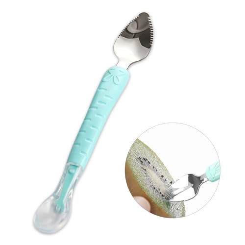 Image of Double Head Baby Silicone Food Spoon (green), Baby Fruit Scraping Mud Spoon, Feeding Spoons Training Spoon for Infants, baby led weaning supplies (Green)