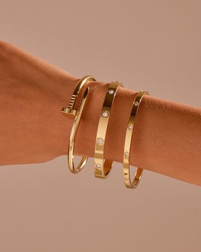 18K Gold Plated Stainless Steel Love Nail Bangle Bracelet Set Stackable Dupes Bangle Set for Love Trendy Jewelry3