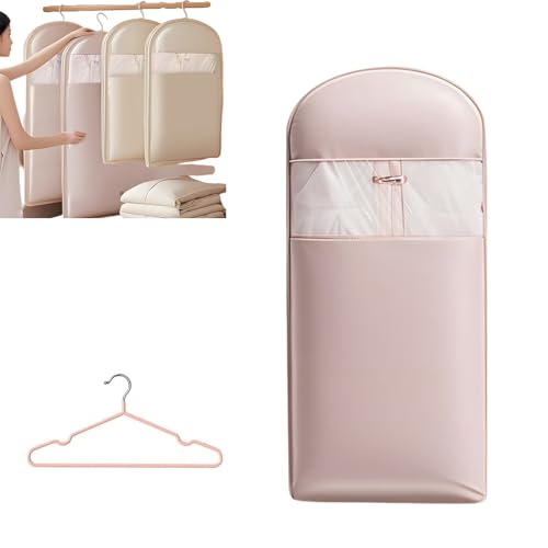Space Saving Hanging Garment Bag with Self Compression Zipper Gray, Cover Clothes Bags for Down Coat Travel Bags with Hanger (Pink, XL)