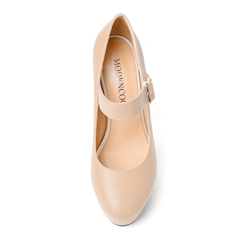 MODENCOCO Womens Ankle Strap Buckle Round Toe Matte Sexy Platform Mary Jane Wedding Party Block High Heel Pumps Dress Shoes 5 Inch3