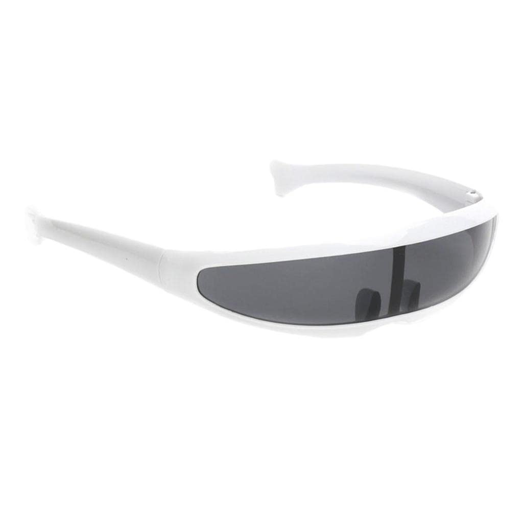 UJEAVETTE Futuristic Narrow Cyclops Color Mirrored Lens Visor Sunglasses White Frame Black Mirrored