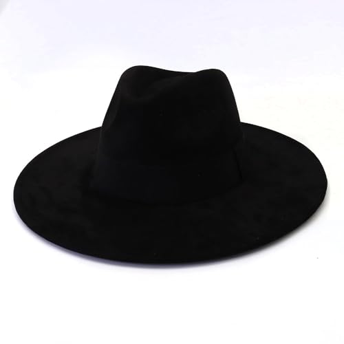 Wotfim Big Wide Brim Fedora Hat For Women Man Classic Suede Panama Hat With Band Western Outdoor Hat-Black thumb #1