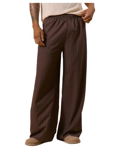 Verdusa Men's Striped Wide Leg Dress Pants Streetwear Work Trousers with Pockets