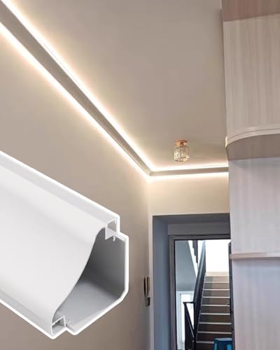 Moldura de corona para techo y pared, moderna cubierta de techo con difusor para luces de tira lineal, 2,2 m, moldura para pasillo y escaleras