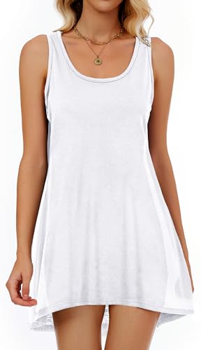 Image of CHICGAL Swimsuit Coverup for Women Summer Sleeveless Beach Dress Tank Bikini Bathing Suit Cover Up 2026 (White,L)