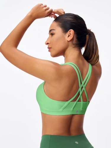 Image of Women's Strappy Sports Bras Light Compression Crop Criss Cross Back Padded Workout Yoga Bra Supportive U Neckline