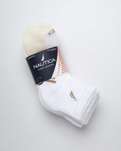 Image of Nautica Womens High Quarter Socks Moisture Wicking Cushioned Socks, 6 Pack | Dri-Motion Moisture Wicking Stretch Fabric, Cushioned Key Areas, Reinforced Heel and Toe, High Quarter Cut, Shoe Size 4-10