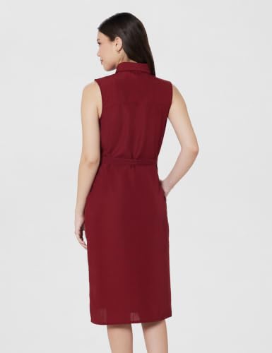 Image of Amazon Brand - Symbol Women's Sleeveless Shirt Dress | Belted Waist, Collared Neck, Knee Length (Available in Plus Sizes)