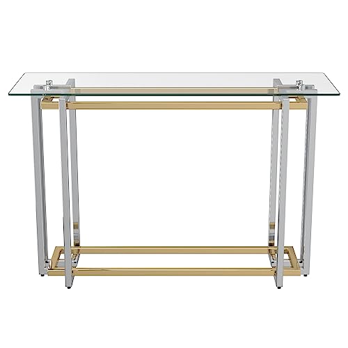 Nspire Contemporary Glass & Metal Console Table In Silver & Gold #TOP3