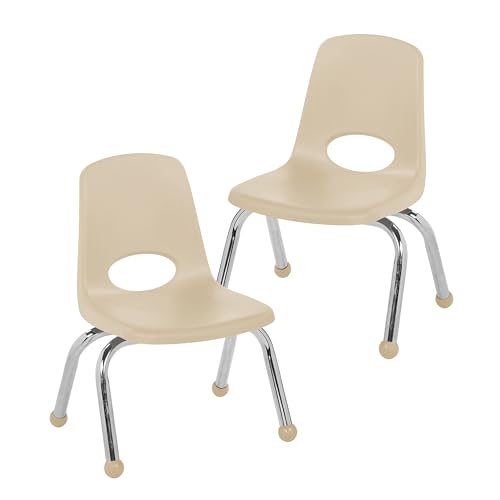 Image of FDP 10 inch School Stack Chair,Stacking Student Seat with Chromed Steel Legs and Ball Glides for Preschool, Classroom or Homeschool - Sand (2-Pack), 15409-SD