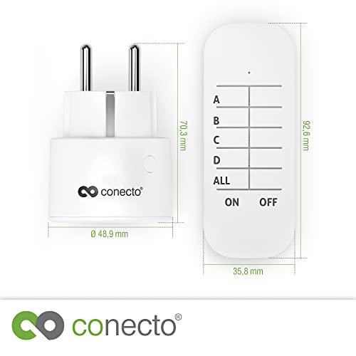 Juego de enchufes inalámbricos conecto: 3 enchufes inalámbricos y 1 Mando a Distancia Interior, 2300 W, 230 V, Blanco