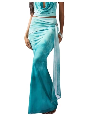 SHENHE Women's High Waisted Mesh Maxi Skirt Bodycon Elegant Going Out Long Fishtail Skirt