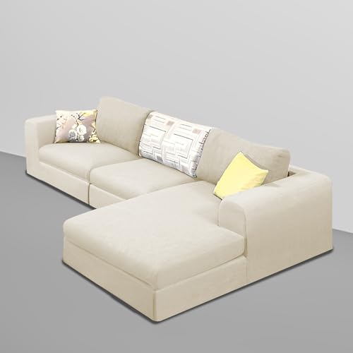 Image of Koza RHS 4 Seater L Shape Sofa Set with Center Table for Living Room (Cream Fabric) Premium Fabric Sofa