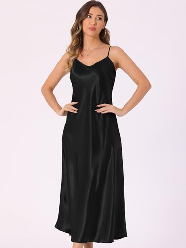 Allegra K Satin Sleeveless Dresses for Women's V Neck Spaghetti Strap Evening Party Silky Maxi Dress4